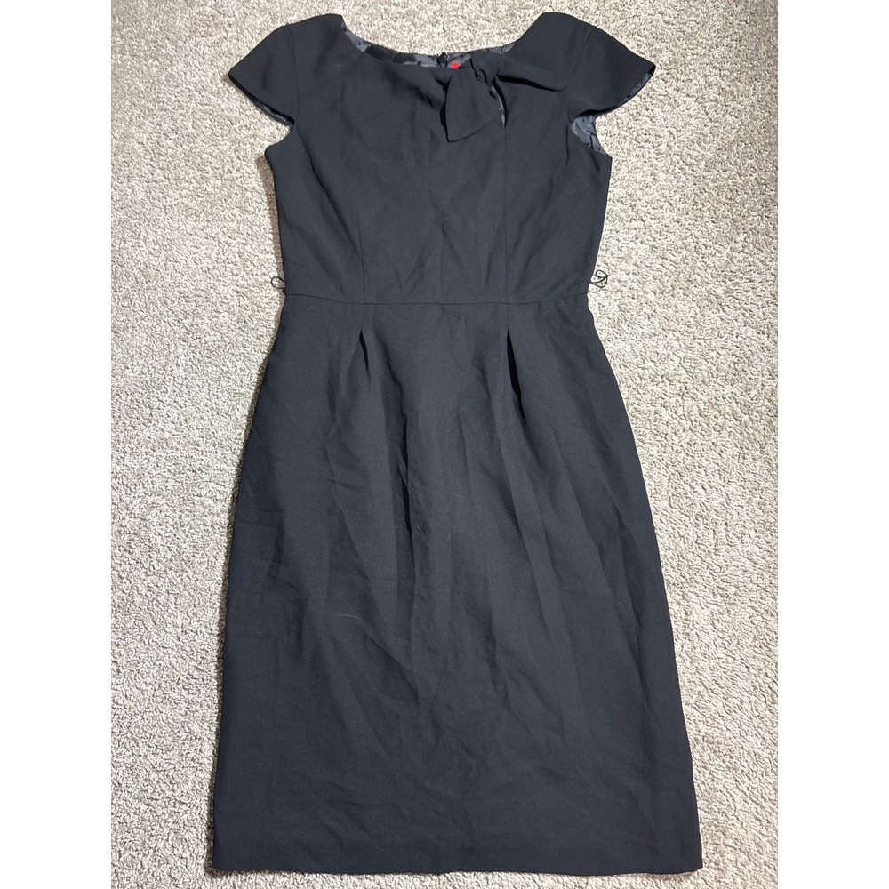 Oscar de la Renta Black Sheath Dress Bow Neck Cap Sleeve Size 4